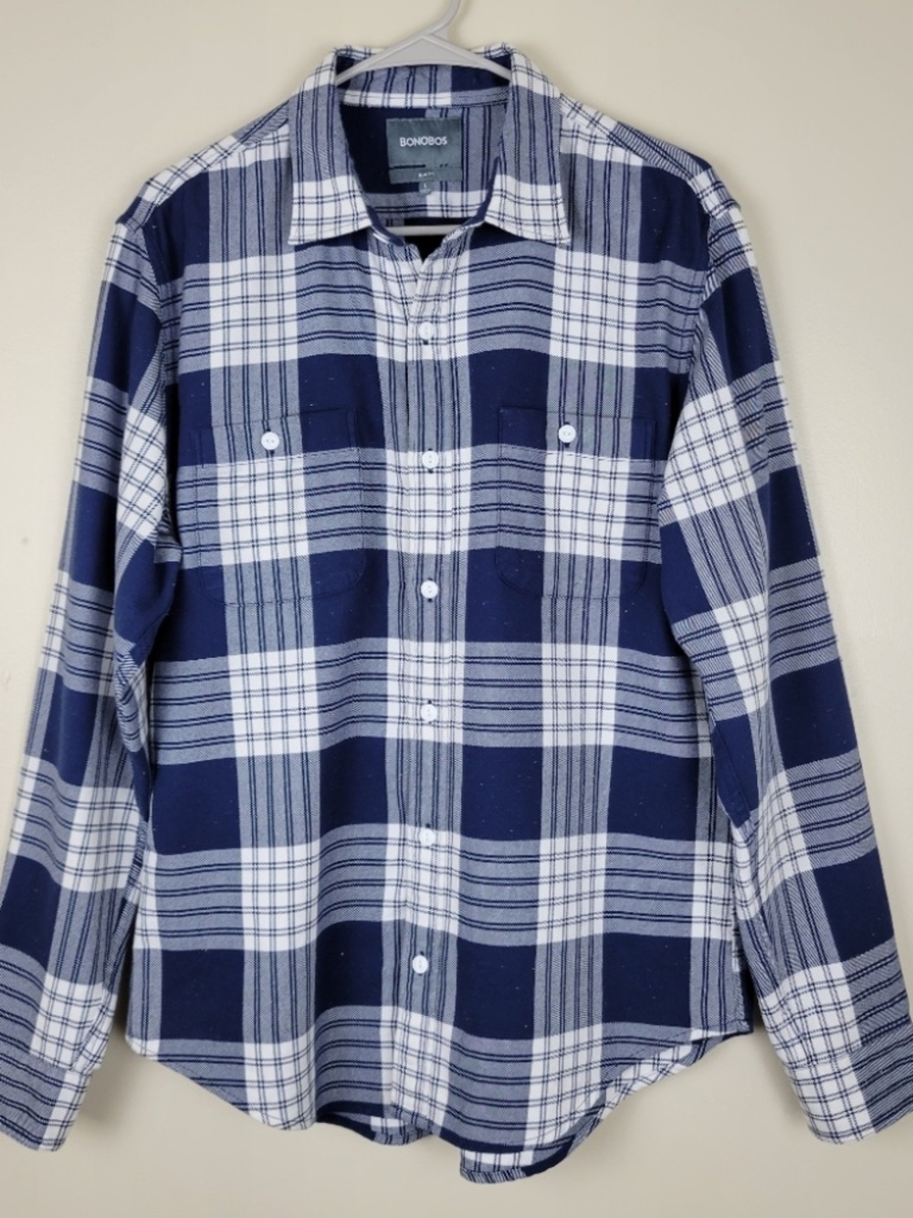 Bonobos Slim Fit Flannel Button Down Shirt Men’s Small Blue White Plaid Premium